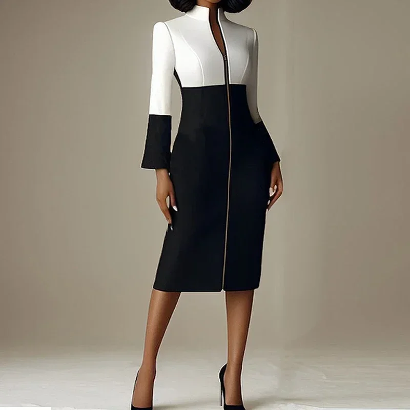 Women Formal Wear H&M - Damescontrastkleurige V-hals rits bodycon midi jurk