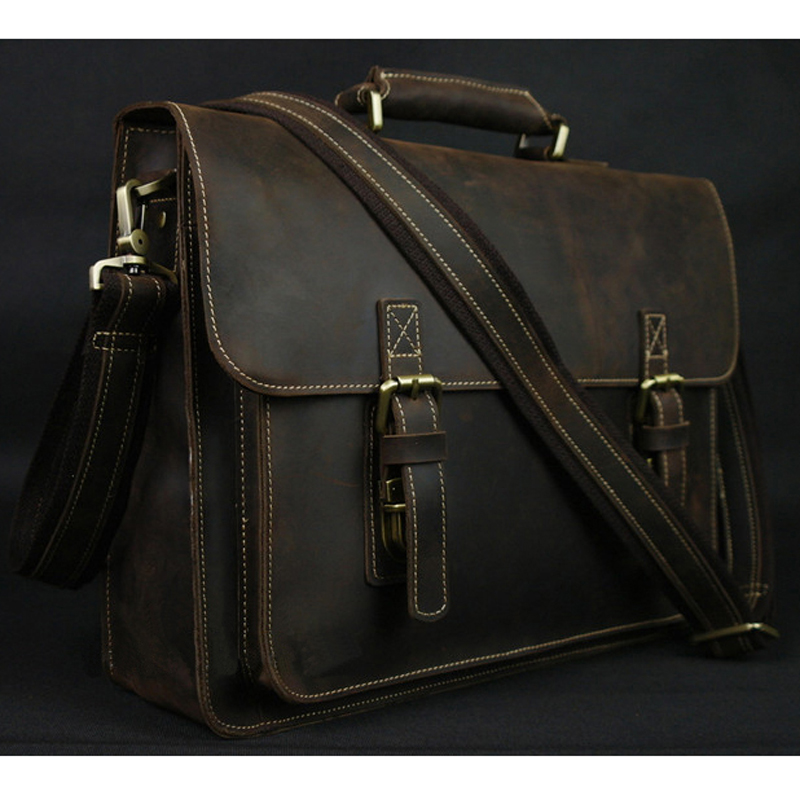 Structured Handbag Work - Vintage Gek Paard Echt Lederen Mannen