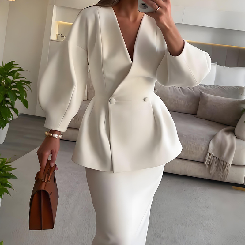 Women Formal Wear For Meeting - 2-delige damespakken, elegante blazer-rok set met