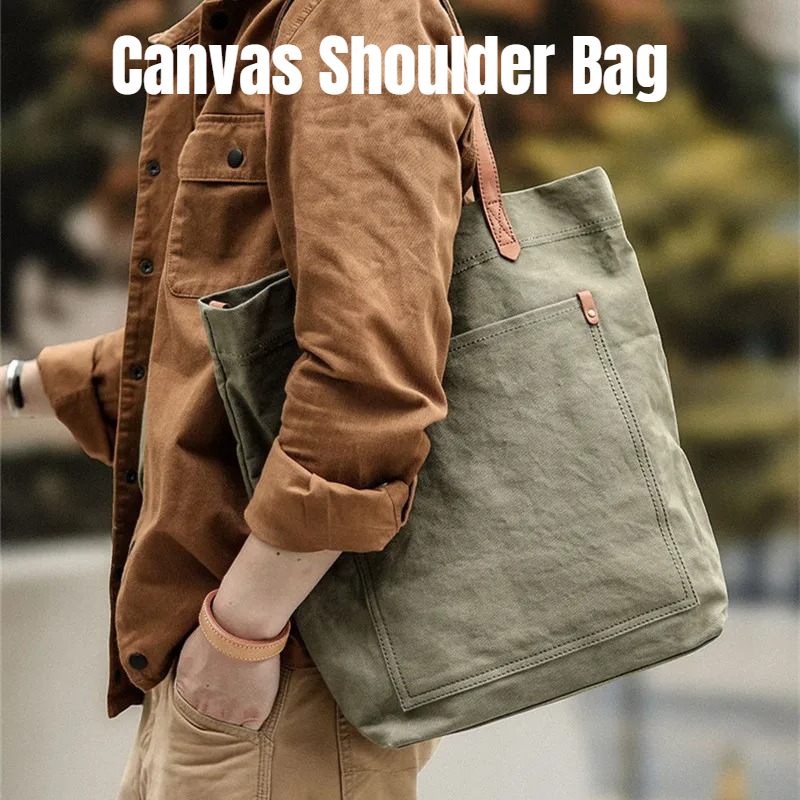 Structured Handbag Work - Canvas leren draagtas voor heren, vintage,