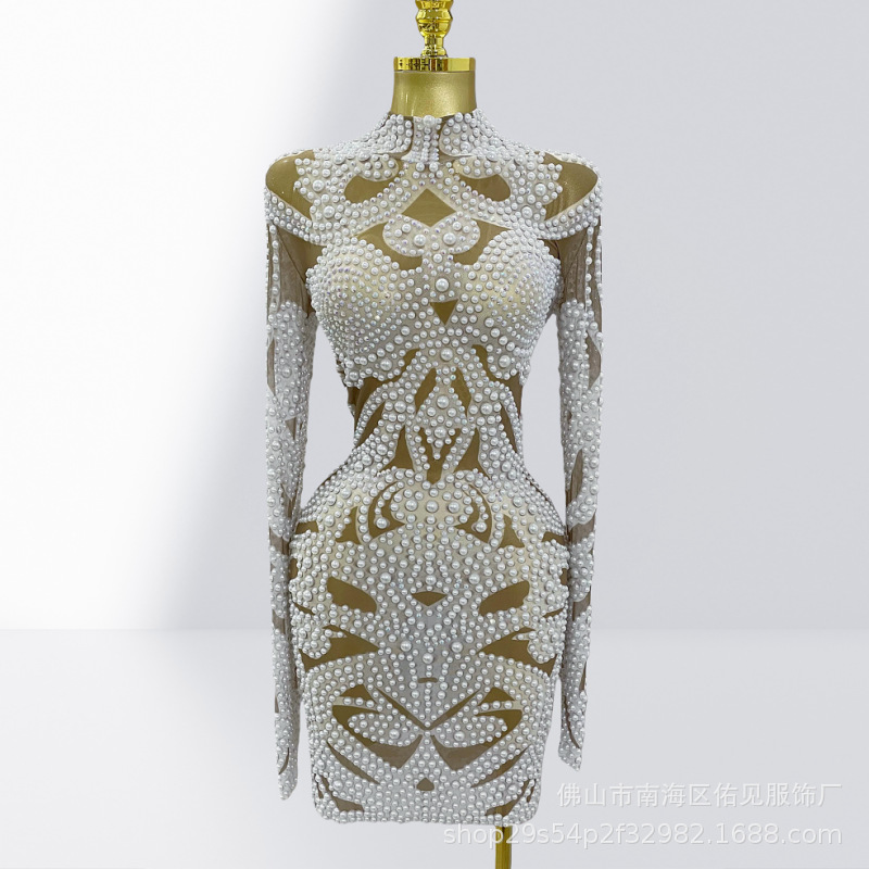 Women Formal Wear H&M - Luxe Hot Bead Perspective Mesh Semi-turtleneck