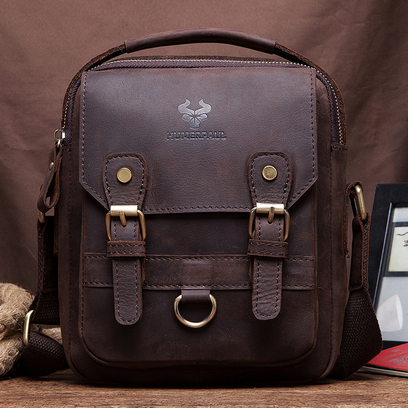 Structured Handbag Work - HUMERPAUL Heren Casual Echt Lederen Schoudertas