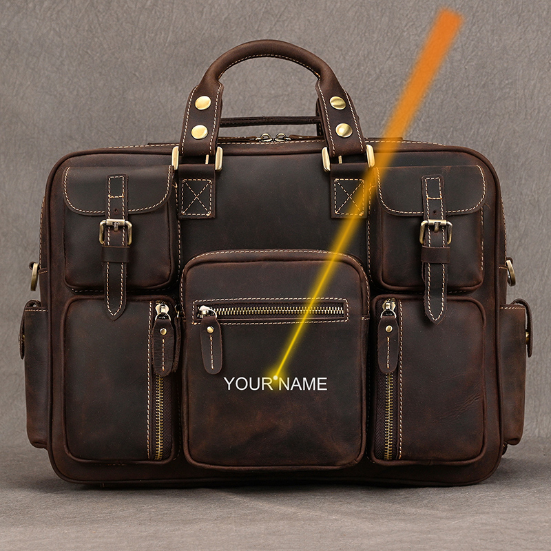 Structured Handbag Work - Luufan Vintage Crazy Horse lederen herenaktentas