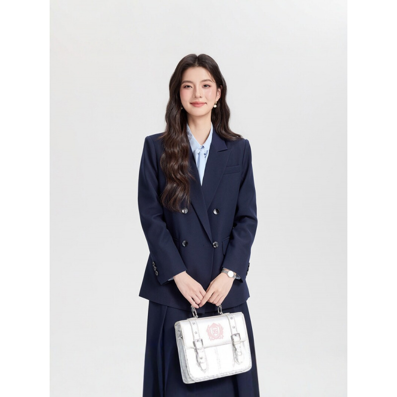 Women Formal Wear Korean - Donkerblauw dames kostuum met dubbele knoopsluiting,