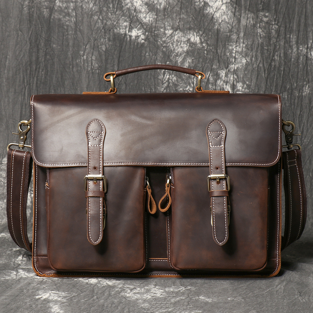 Structured Handbag Work - Vintage Handgemaakte Crazy Horse Lederen Handtas