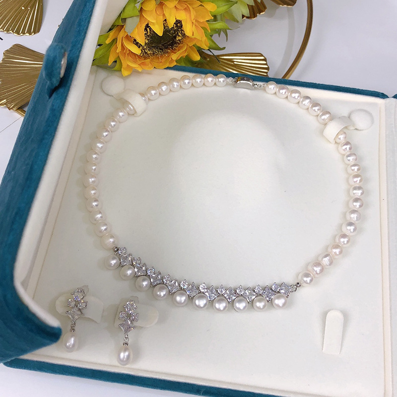 Pearl Necklace Set - one Set freshwater pearl white round