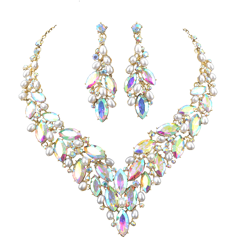 Pearl Necklace Set - Delicate Gold Parel Kristallen Ketting Oorbel