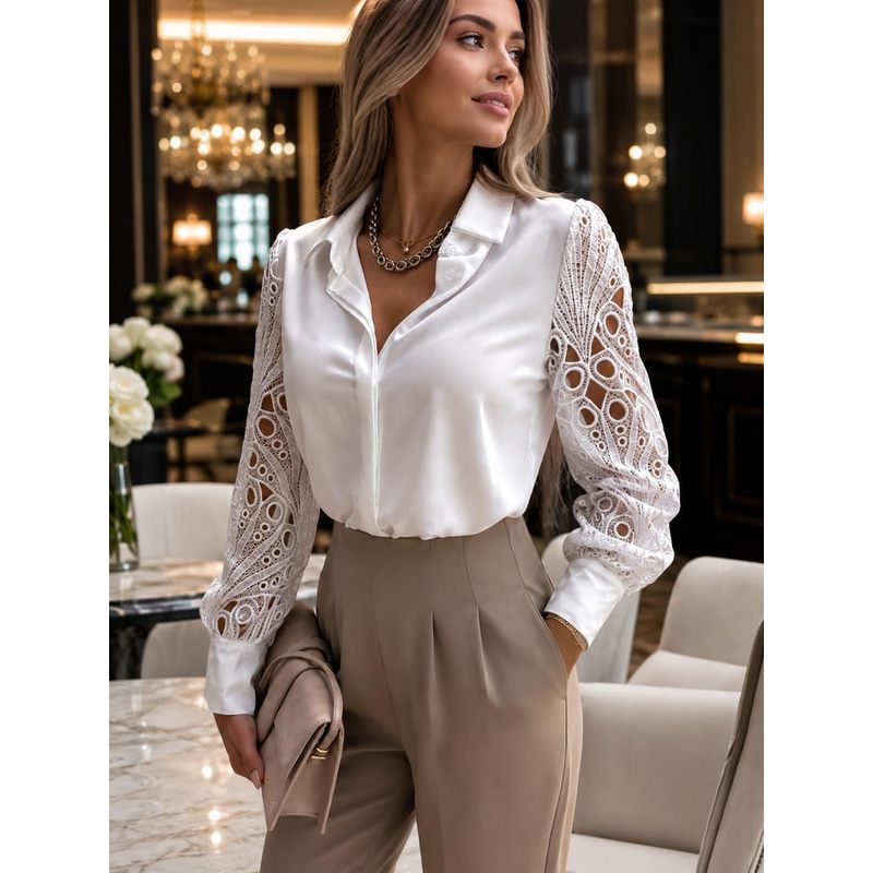 Dames satijnen blouse met knoo - Women Formal Wear For Meeting recensie en prijs